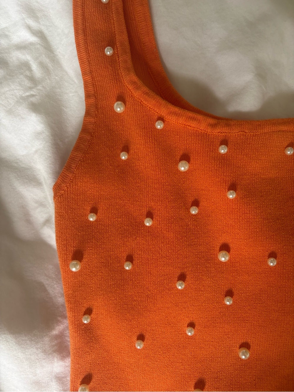 Love Tree Orange Pearl-Studded Knit Crop Tank - Picture 2 of 5